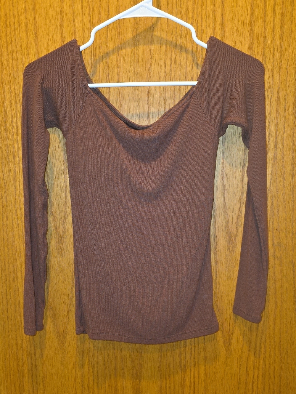 Klassy Network Brown Long Sleeve Ribbed Top